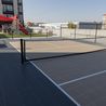 Pickleball court with building views