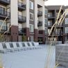Sundeck with lounge chairs and landscaping