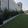 Fenced dog park with artificial turf